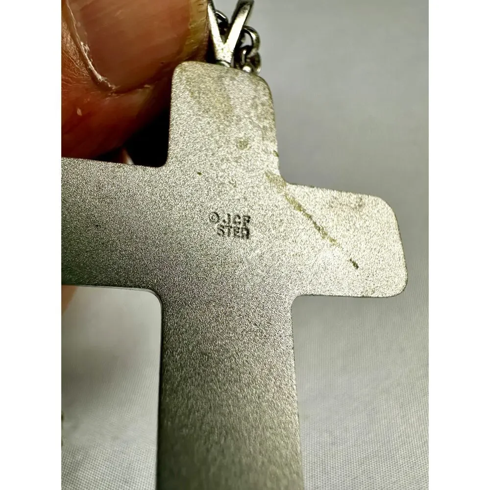 Rare Vintage JCP STER Sterling Silver Apostles Cross Necklace 42g Endless Chain